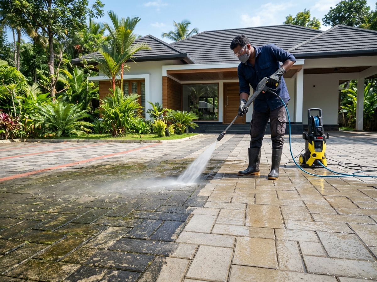 Interlock pressure washing and moss removal for Kerala houses